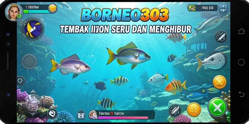 Screenshot gameplay Tembak Ikan BORNEO303 dengan efek visual menarik.