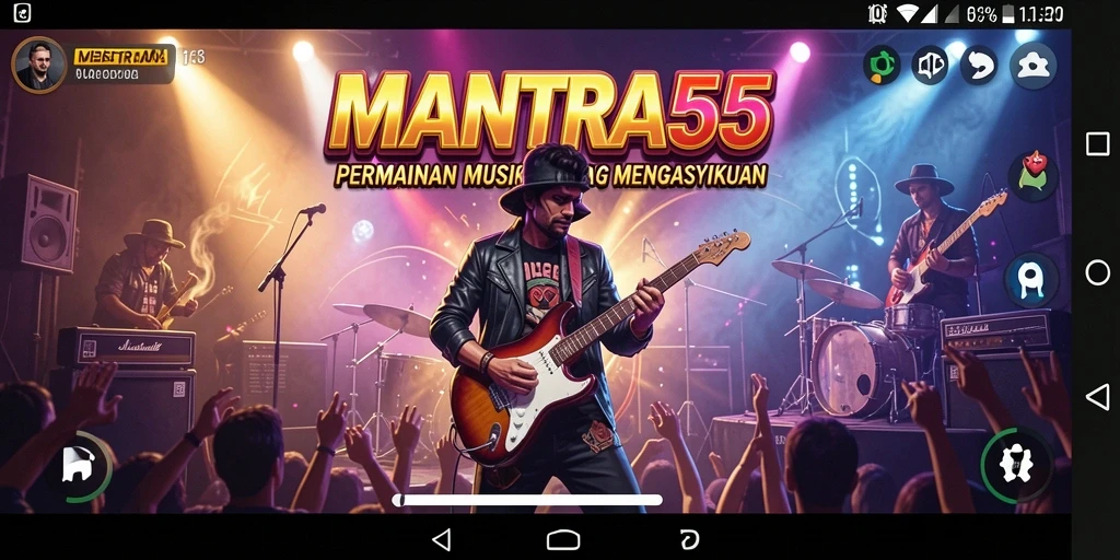 Tangkapan layar gameplay <strong>MANTRA55</strong> yang menampilkan interaksi pengguna dengan alat musik.
