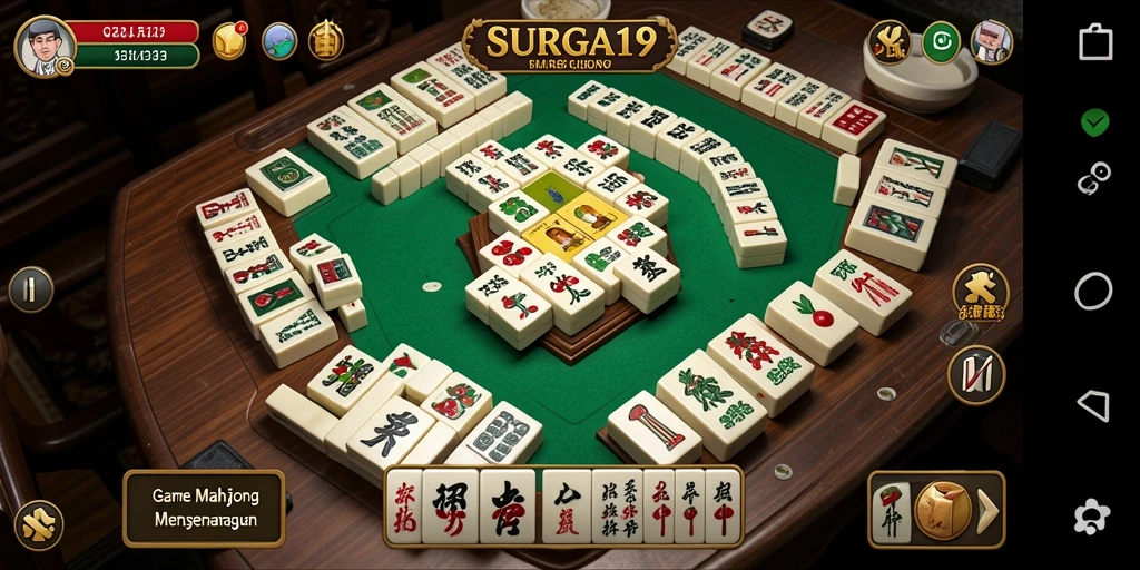 Tampilan gameplay menarik di SURGA19 dengan ubin Mahjong berwarna-warni.